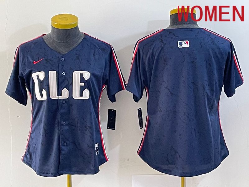 Women Cleveland Indians Blank Blue City Edition Nike 2024 MLB Jersey style 1->women mlb jersey->Women Jersey